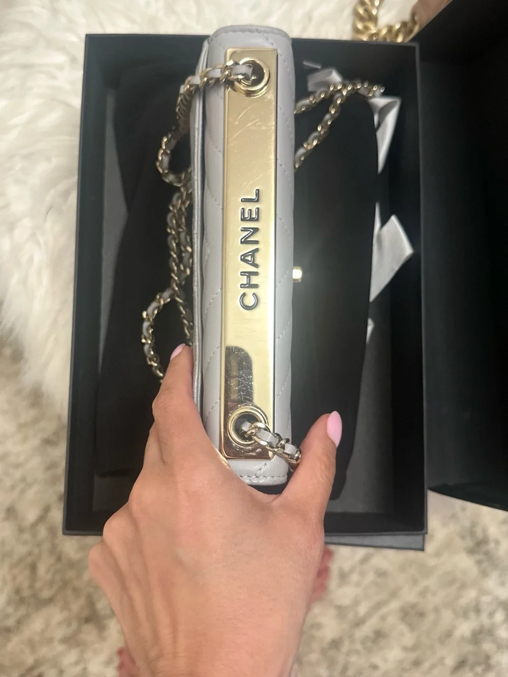 CHANEL Grey Trendy Quilted Chevron Lambskin WOS